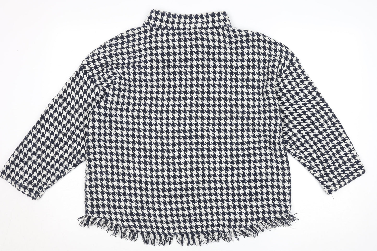 Zara Woman Black & White Houndstooth High Neck Long Sleeve Cotton Blouse Size 16