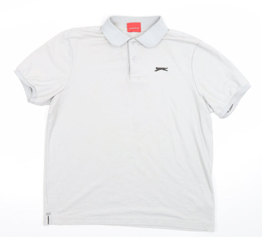 Slazenger Men's Grey Regular Fit Cotton Blend Polo Shirt L