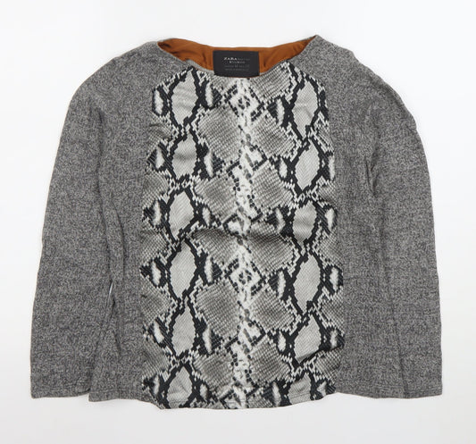 Zara Women Grey Snake Print Long Sleeve Basic Shirt M