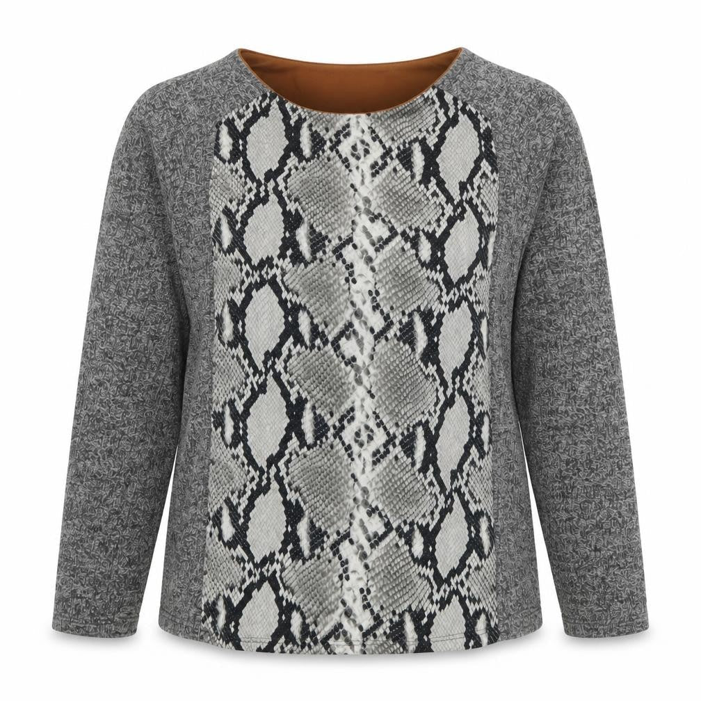 Zara Women Grey Snake Print Long Sleeve Basic Shirt M