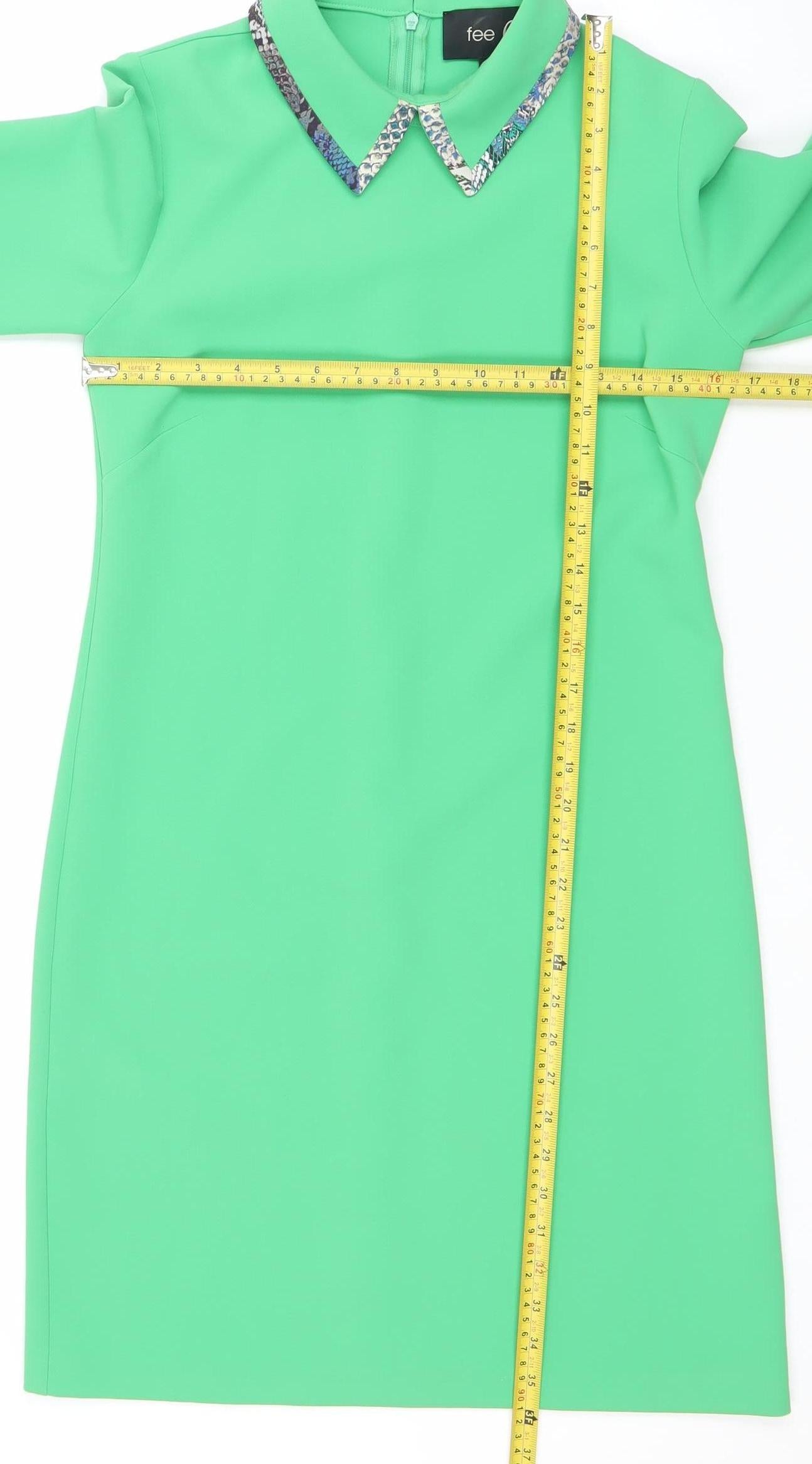 Fee G Women’s Green Collared Shift Dress Size 8 with 3/4 Sleeves