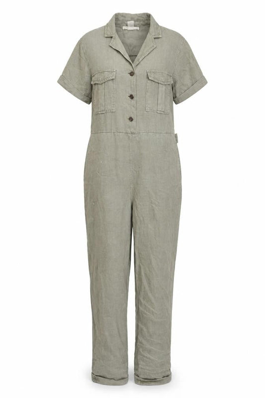 C&C California Women's Beige Linen Lyocell Jumpsuit Size M Casual Utility Style