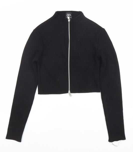 ZARA Womens Black Slim Fit Full Zip Mock Neck Jumper Size 10