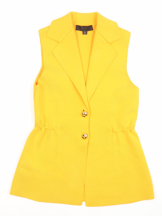 Zara Women Yellow Sleeveless Knit Shift Dress S Collared Button Detail