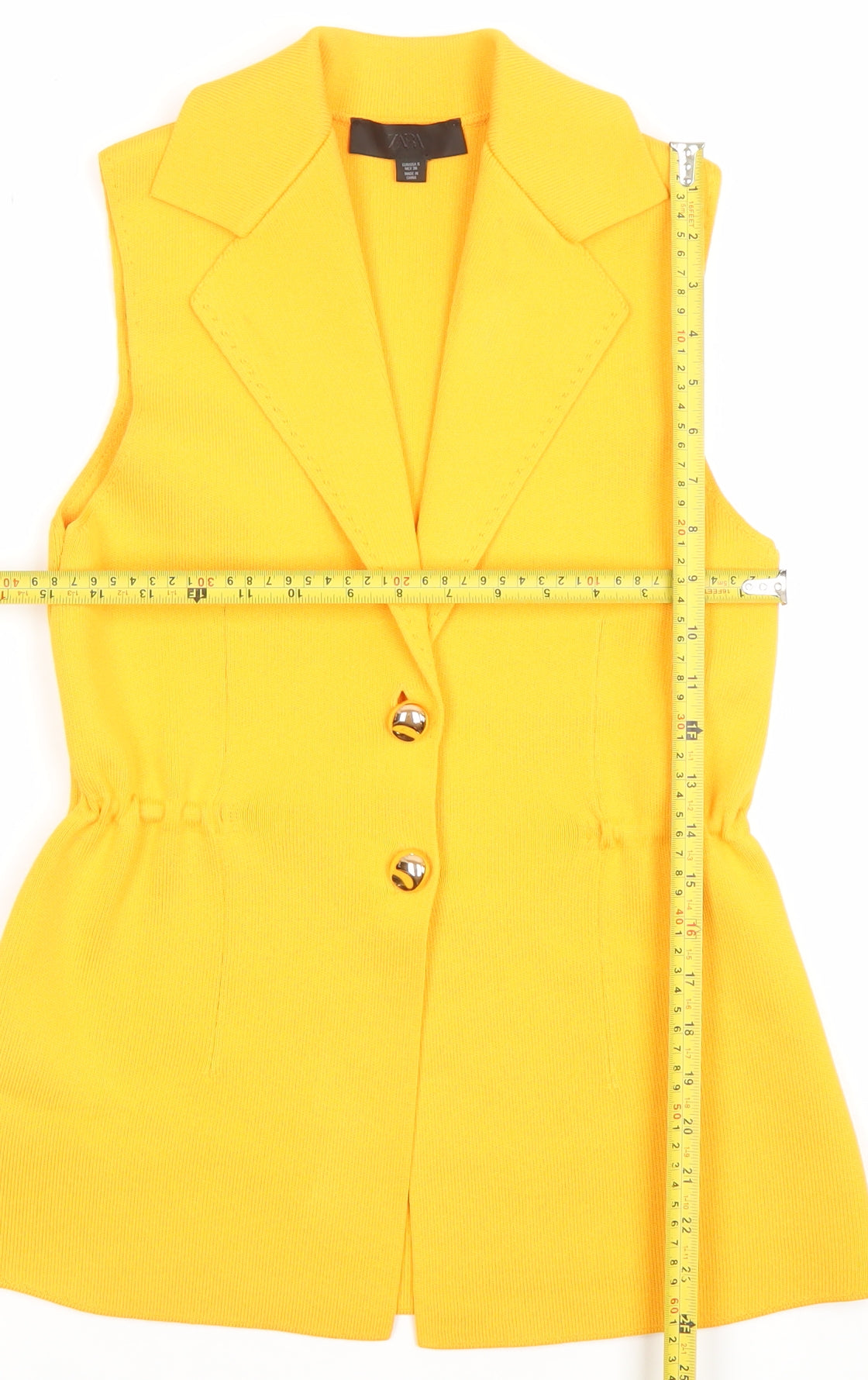 Zara Women Yellow Sleeveless Knit Shift Dress S Collared Button Detail