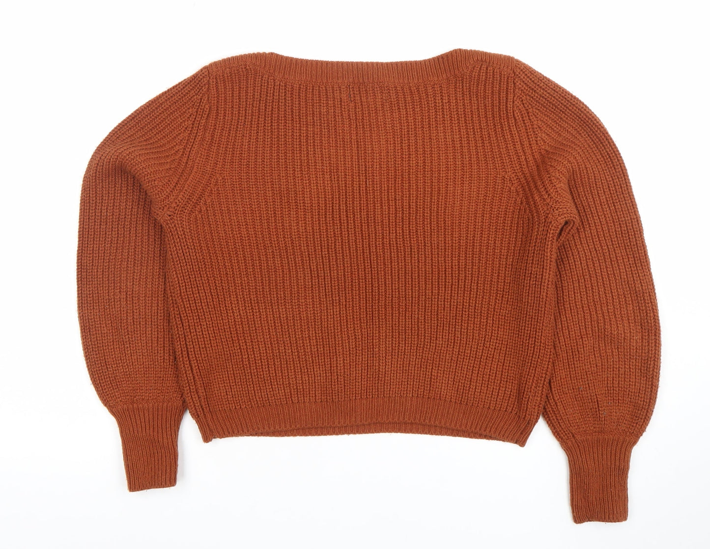 ONLY Women’s Brown Chunky-Knit Boat Neck Jumper Size S