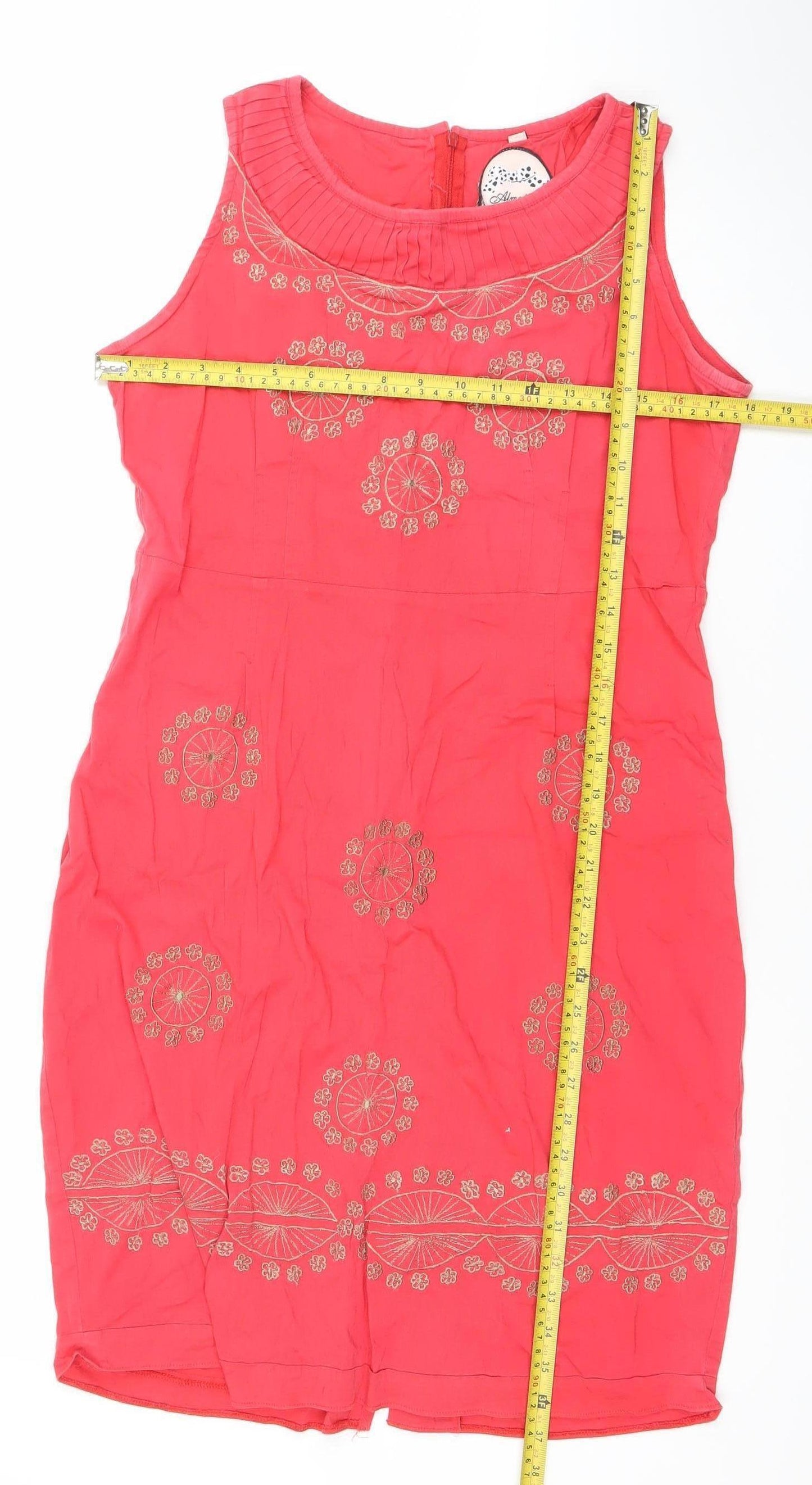 Almatrichi Women Red Embroidered Shift Dress Size 12
