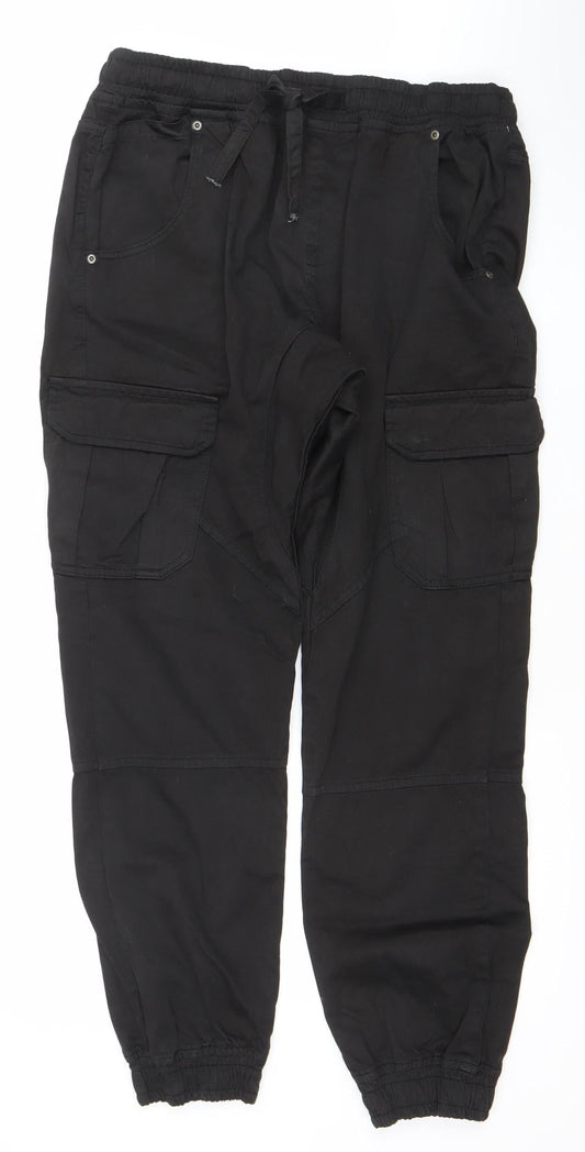Another Influence Womens Black Cargo Trousers XL Cotton Elastic Waist