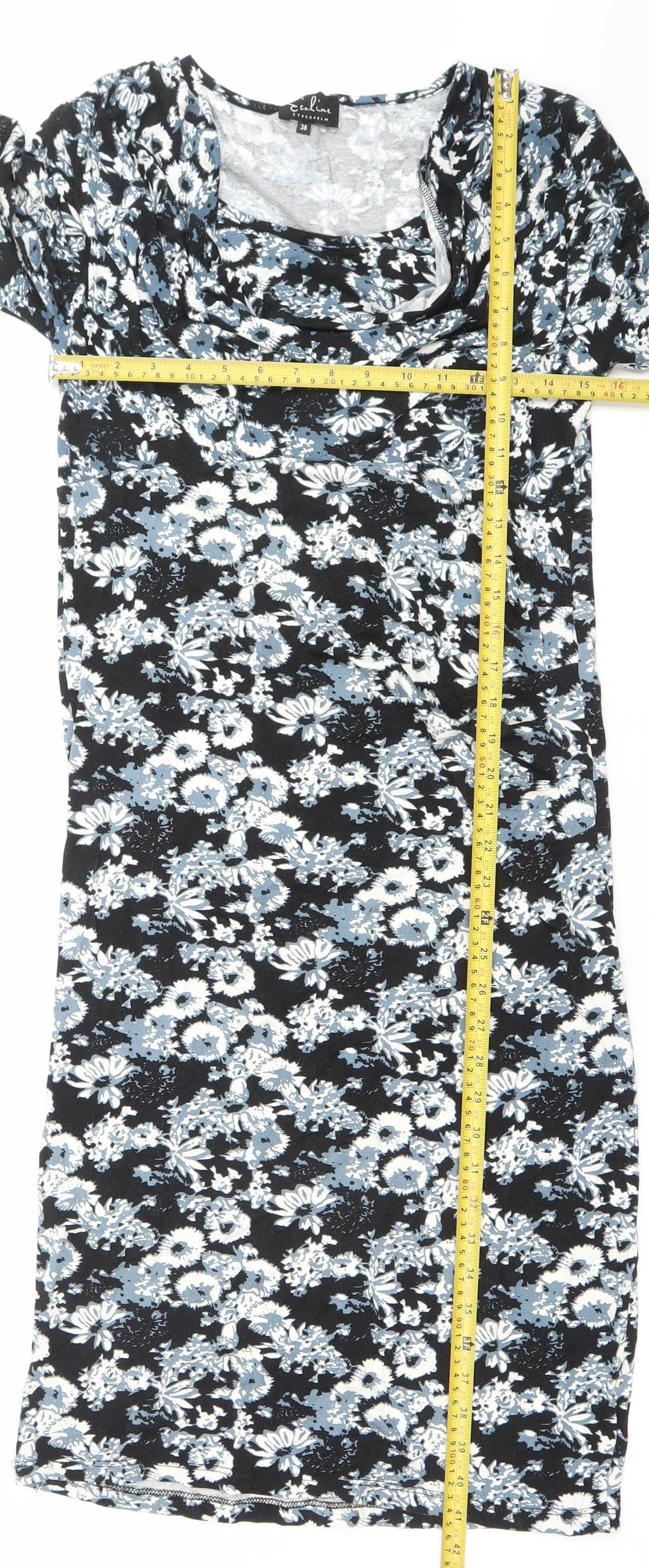 Ecoline Stockholm Women's Black Floral Knee Length Bodycon Dress Size 10