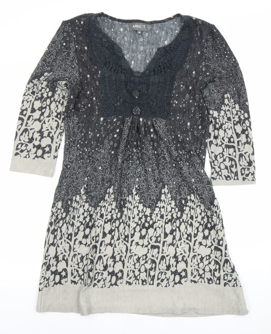 Apricot Women’s Grey Floral Knit V-Neck Shift Dress Size M