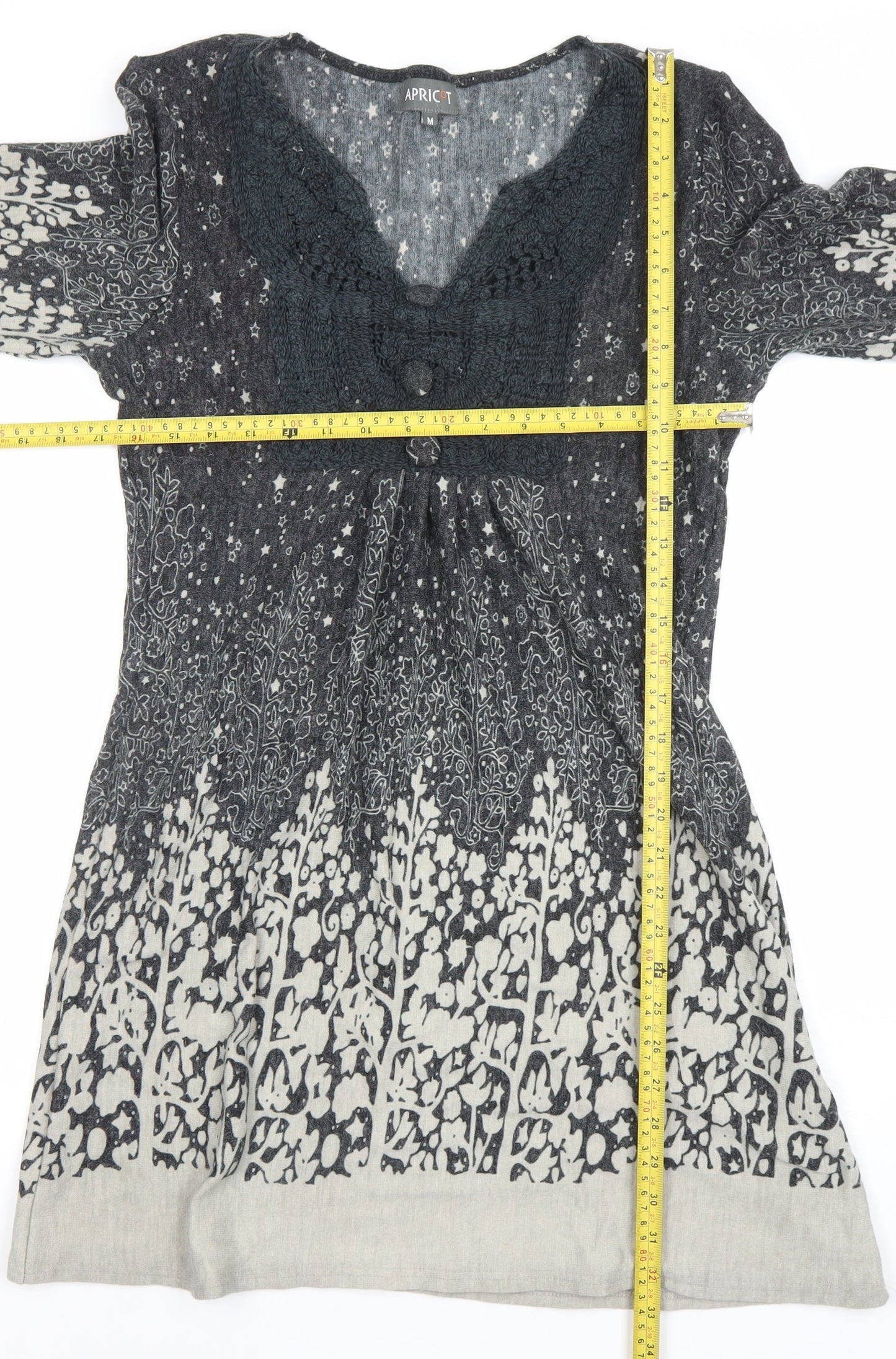 Apricot Women’s Grey Floral Knit V-Neck Shift Dress Size M
