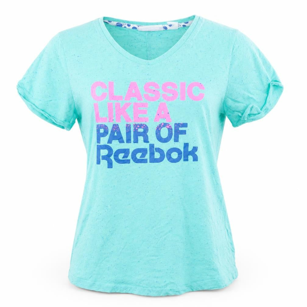 Reebok Women’s Blue V-Neck Classic Slogan T-Shirt Size M