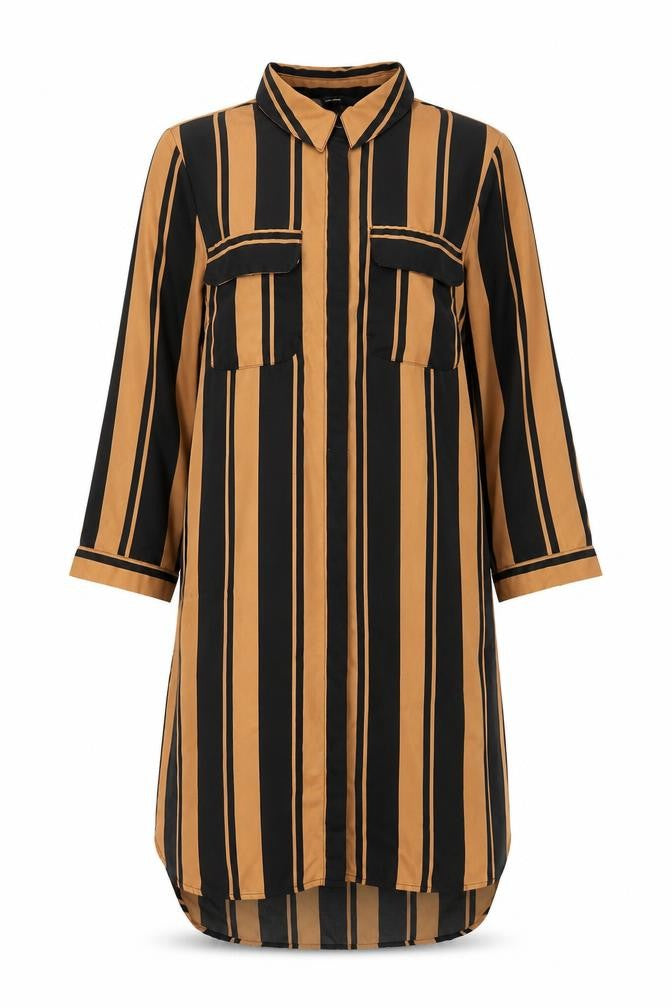 Vero Moda Women's Brown Black Striped Midi Shirt Dress Size S