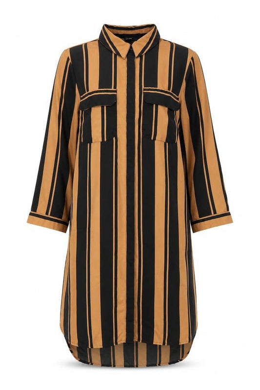 Vero Moda Women's Brown Black Striped Midi Shirt Dress Size S