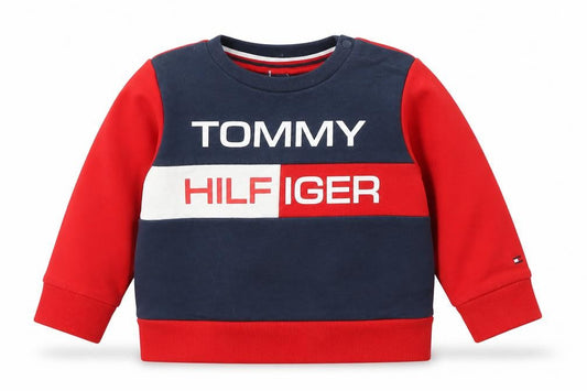 Tommy Hilfiger Unisex Baby Red Colourblock Logo Long Sleeve T-Shirt 12 Months