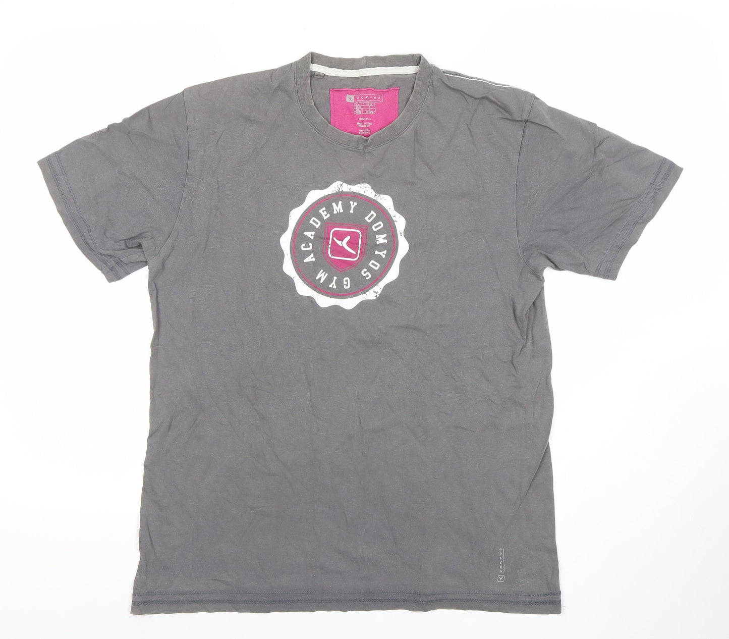 Domyos Men's Grey Crew Neck Gym Academy Graphic T-Shirt Medium