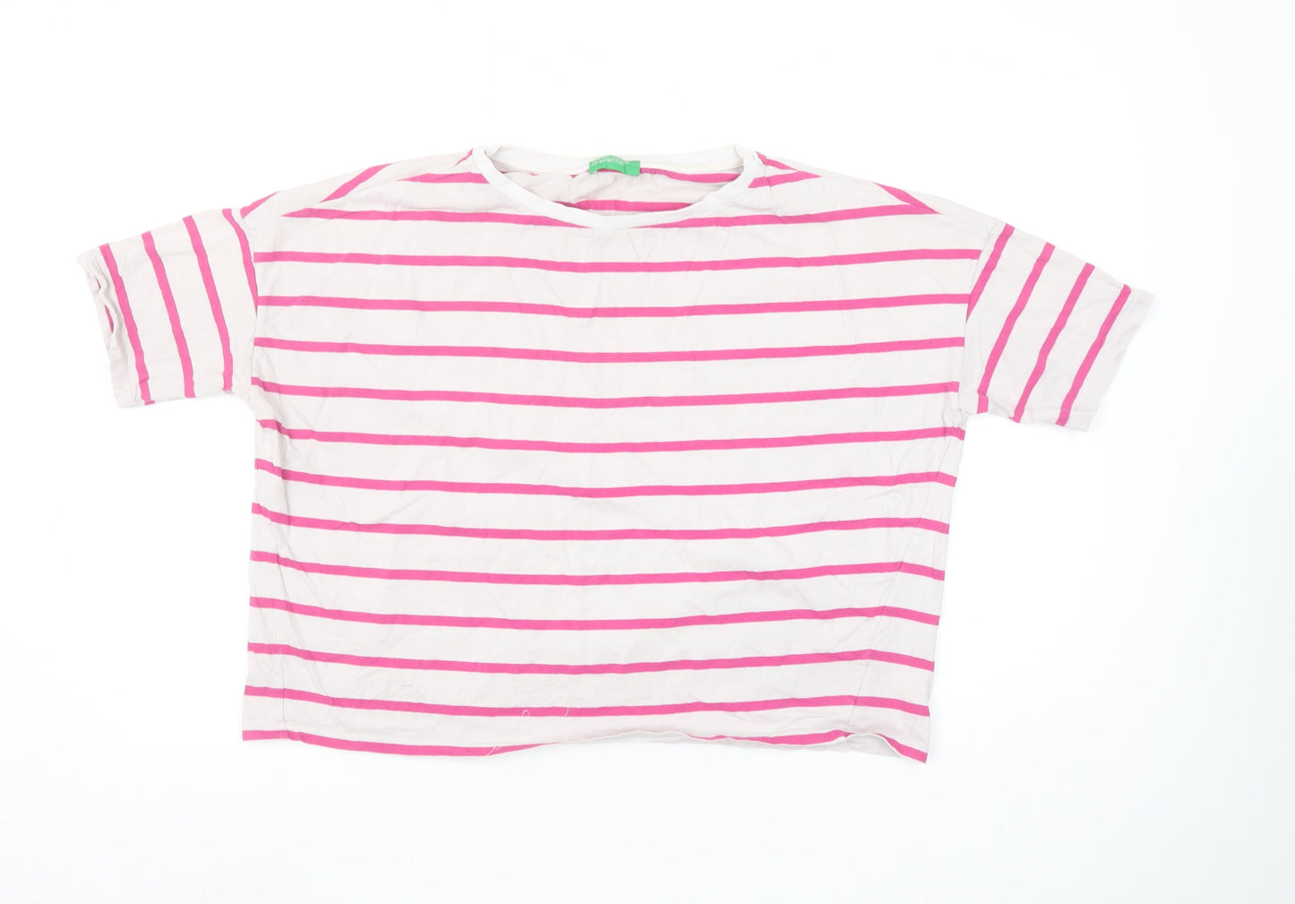 United Colors of Benetton Women's Pink Striped Cotton T-Shirt Size S
