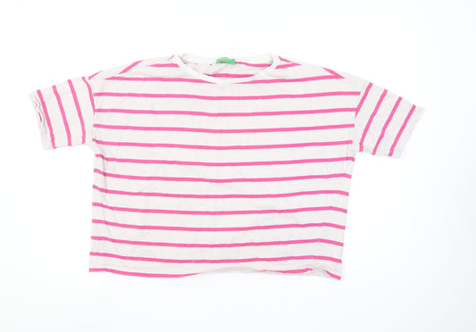 United Colors of Benetton Women's Pink Striped Cotton T-Shirt Size S