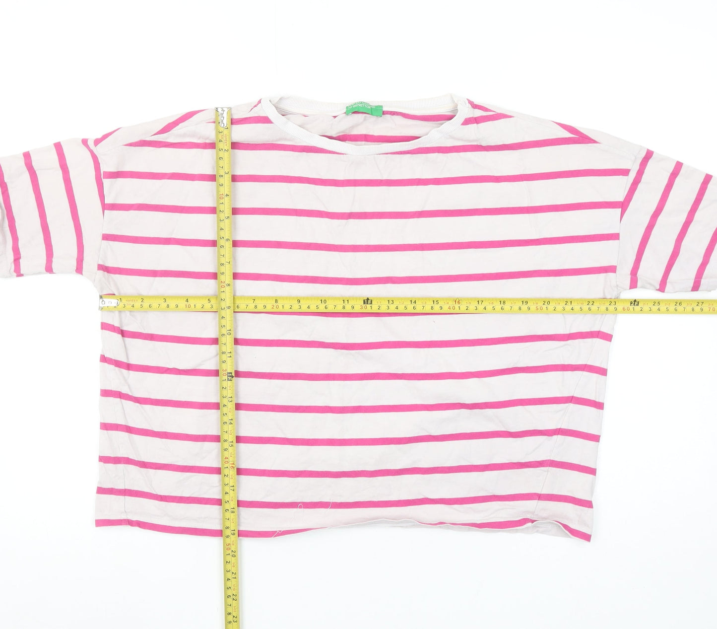 United Colors of Benetton Women's Pink Striped Cotton T-Shirt Size S