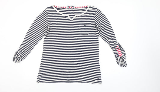 Crew Clothing Co. Womens Blue Striped V-Neck Long Sleeve Top Size 10
