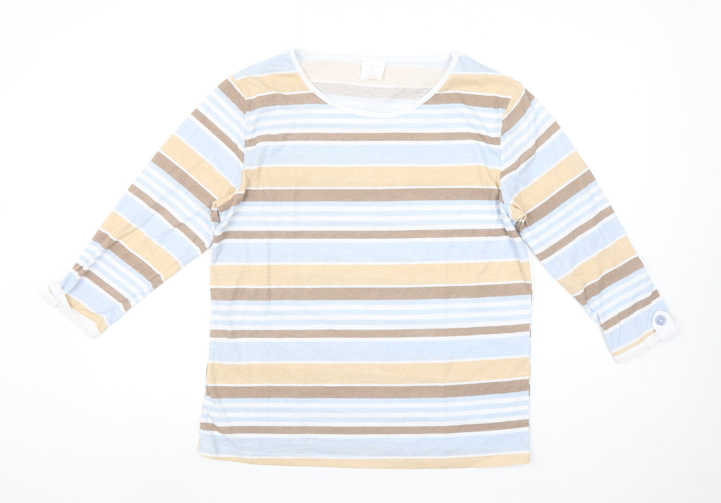 Anne De Lancay Women's Multicoloured Striped Long Sleeve Cotton Blend T-Shirt M