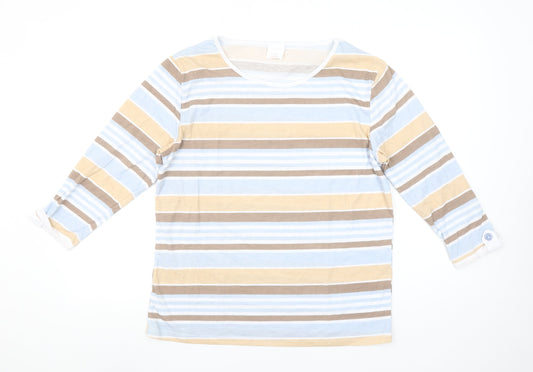 Anne De Lancay Women's Multicoloured Striped Long Sleeve Cotton Blend T-Shirt M