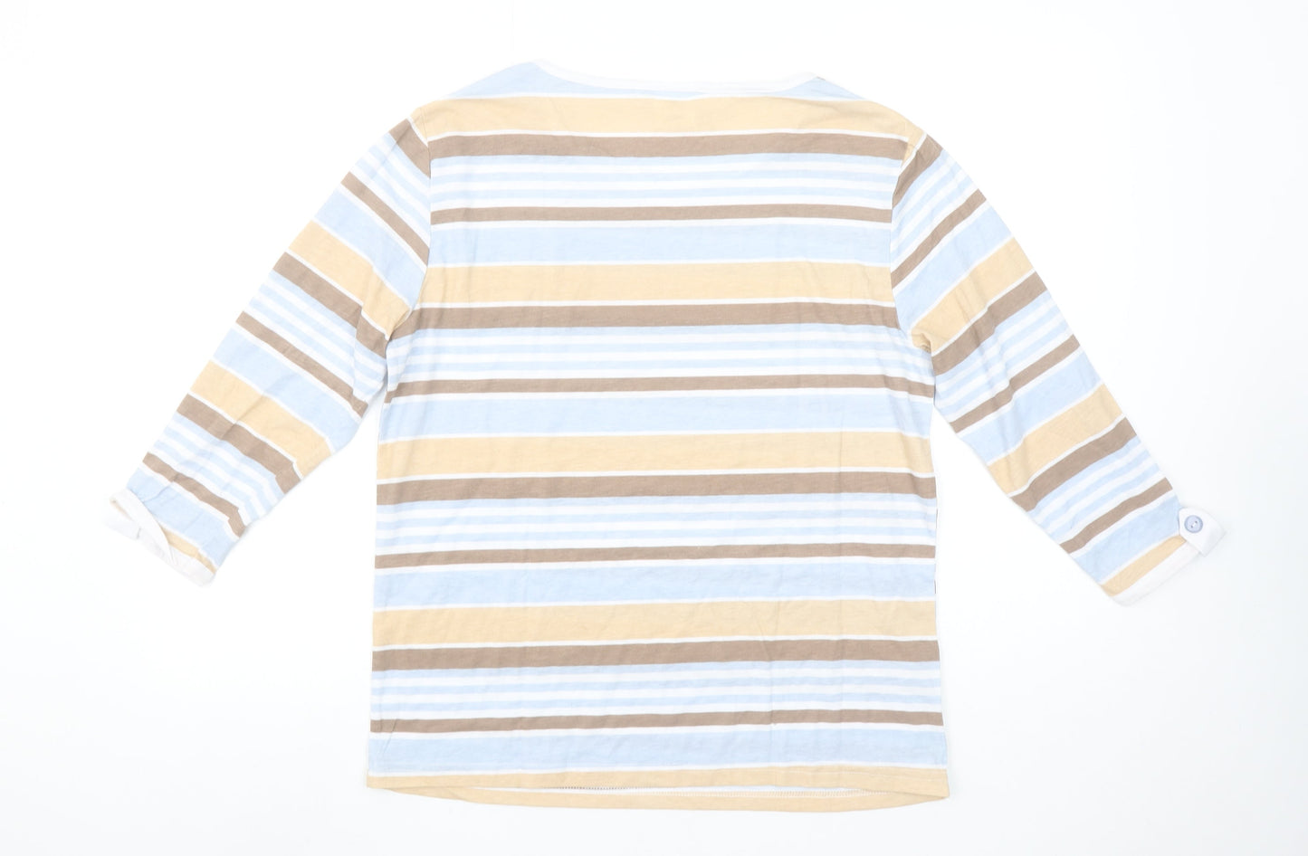 Anne De Lancay Women's Multicoloured Striped Long Sleeve Cotton Blend T-Shirt M