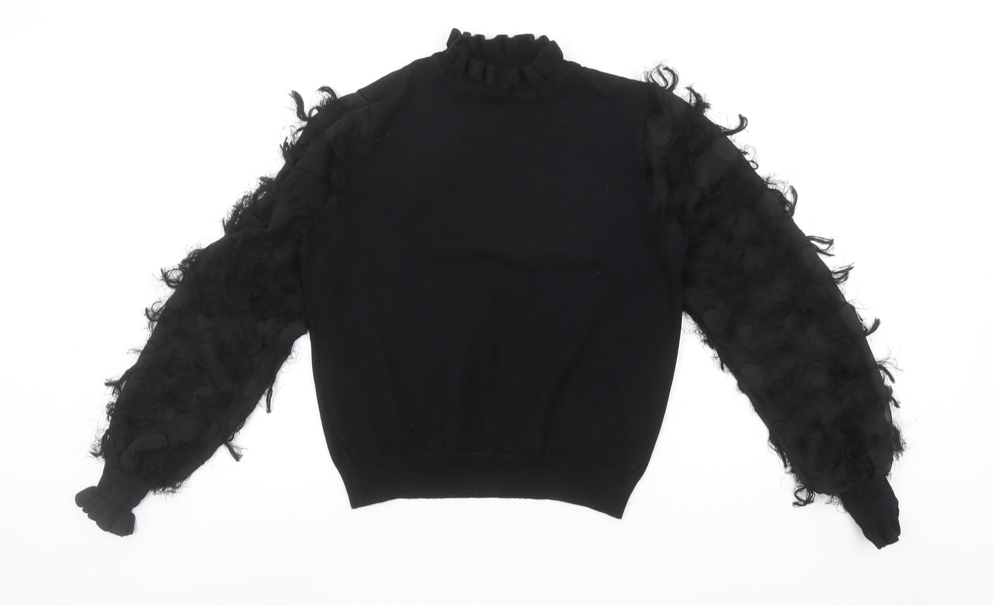 New Look Women’s Black Ruffle High Neck Puff Sleeve Jumper Size M