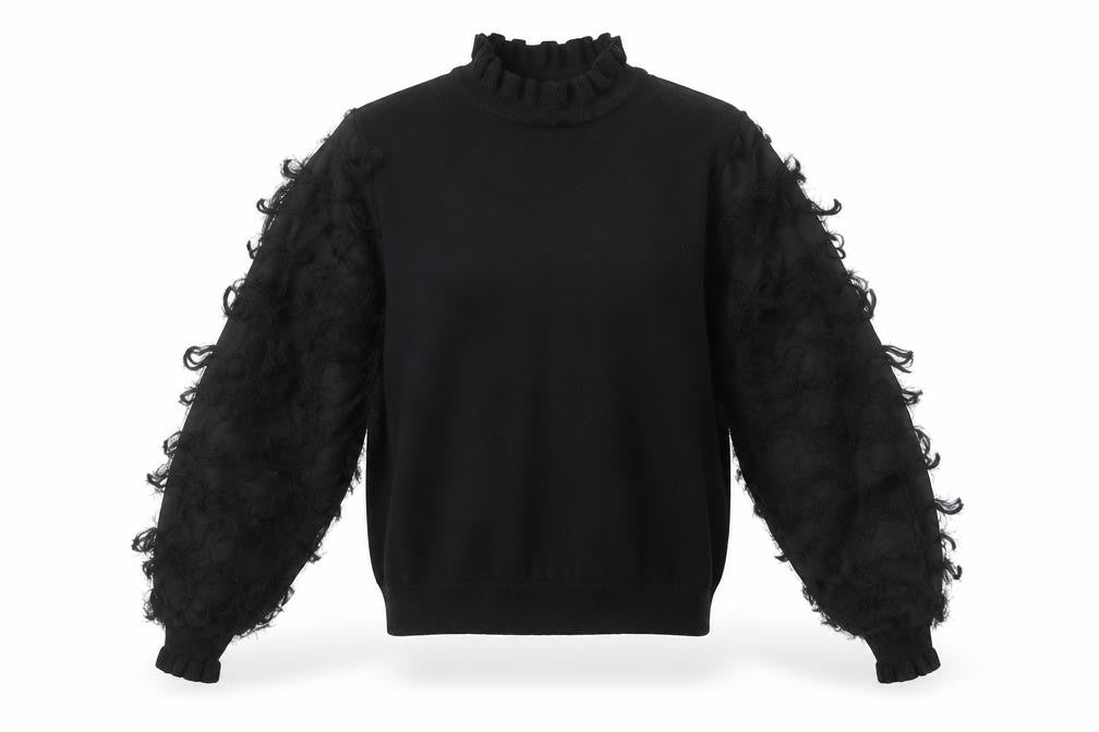 New Look Women’s Black Ruffle High Neck Puff Sleeve Jumper Size M