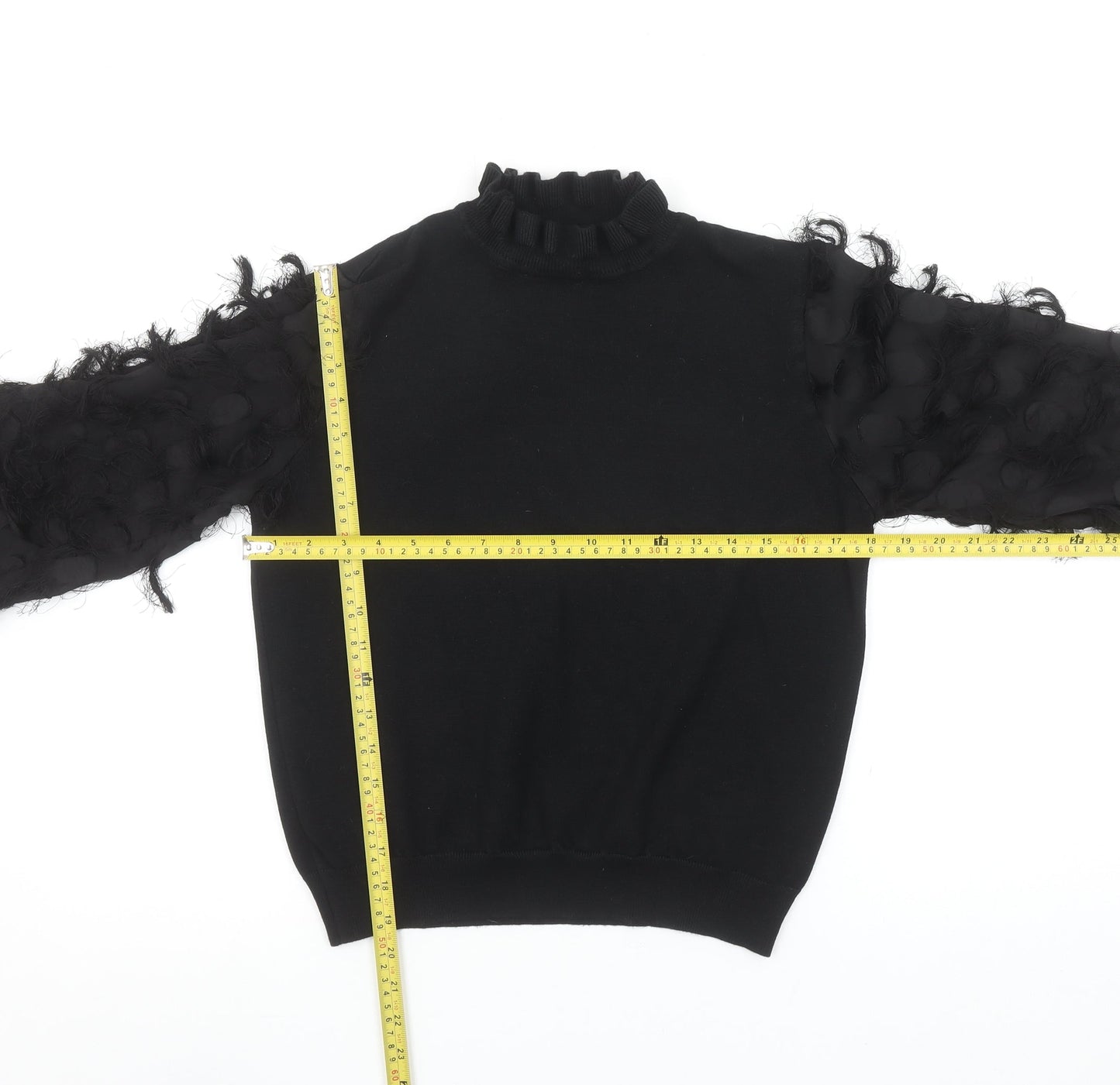 New Look Women’s Black Ruffle High Neck Puff Sleeve Jumper Size M