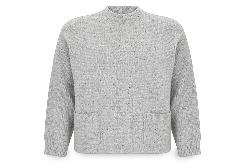 White Stuff Women’s Grey Wool Blend High Neck Chunky Knit Jumper Size 14