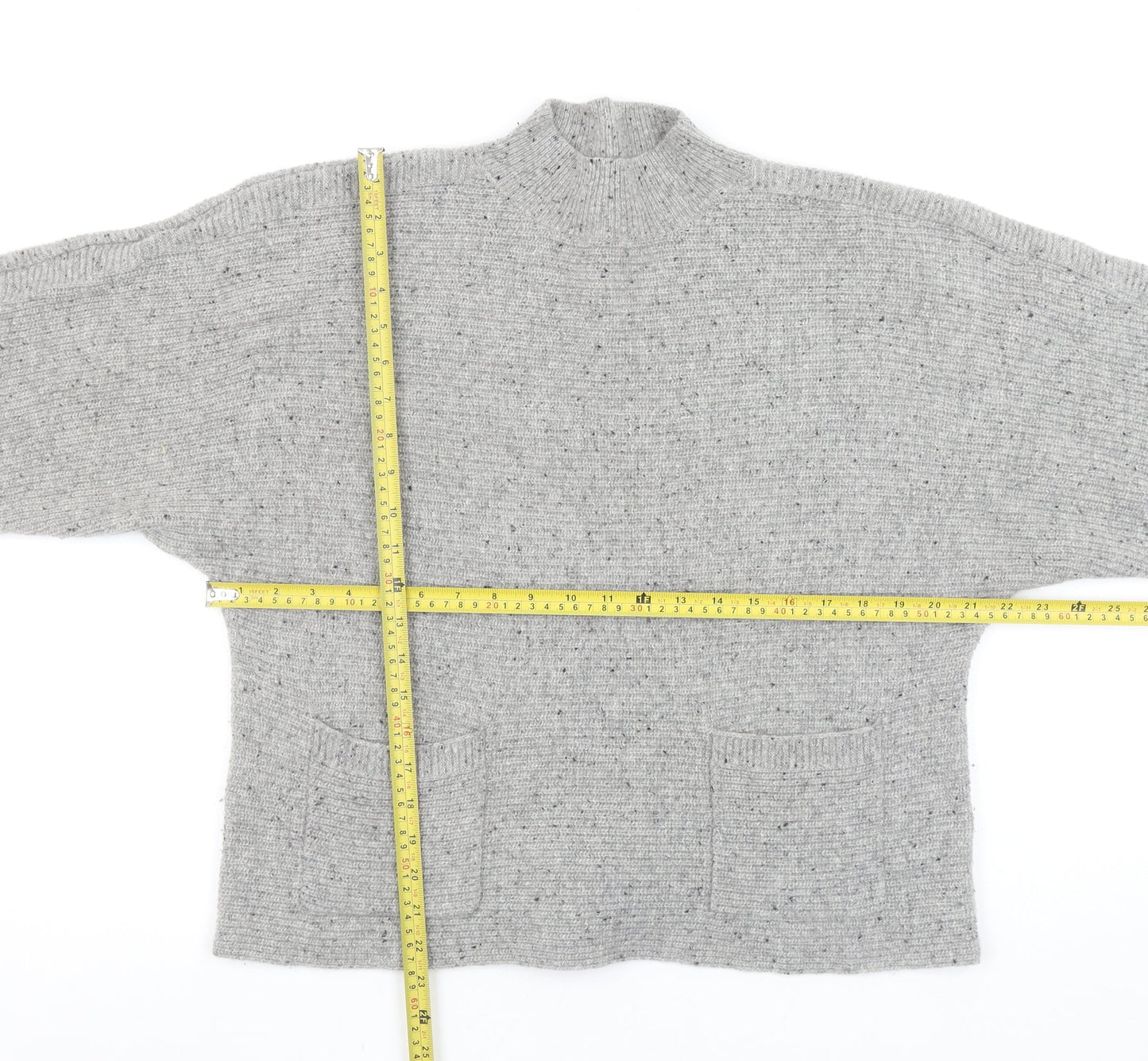 White Stuff Women’s Grey Wool Blend High Neck Chunky Knit Jumper Size 14