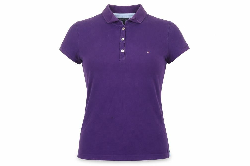 Tommy Hilfiger Women's Purple Cotton Polo Shirt L Short Sleeve Casual