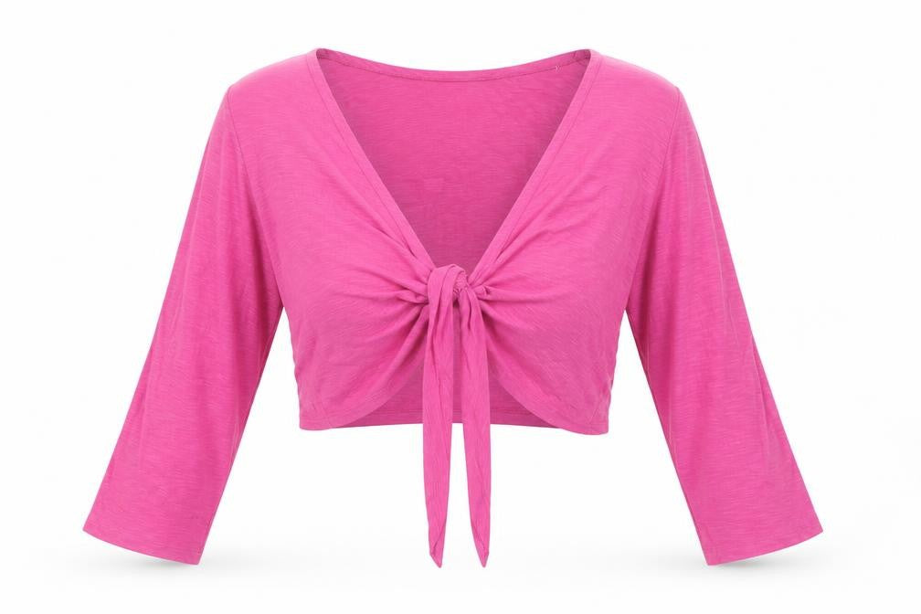 Adini Women’s Pink Wrap 3/4 Sleeve Cotton Cropped Blouse L