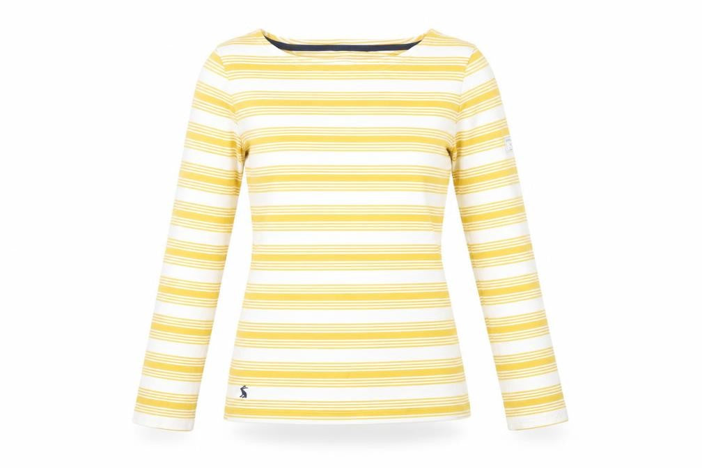Joules Women's Yellow Striped Long Sleeve Cotton T-Shirt UK 8