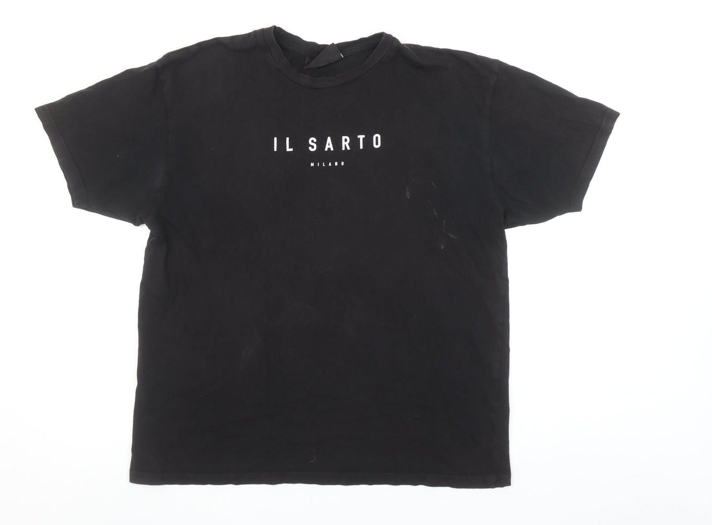 Il Sarto Men's Black Cotton Crew Neck Short Sleeve T-Shirt M