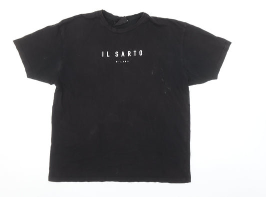Il Sarto Men's Black Cotton Crew Neck Short Sleeve T-Shirt M