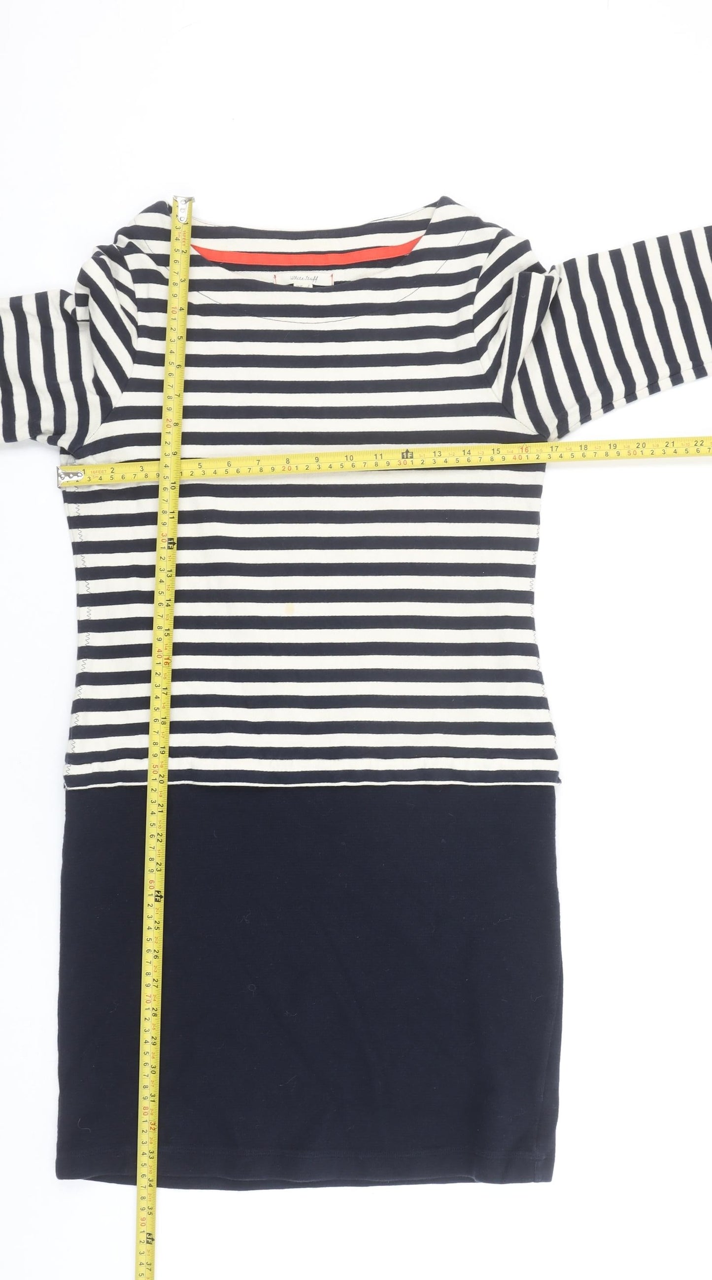 White Stuff Women Blue Striped Shift Dress Size 8 3/4 Sleeve Casual