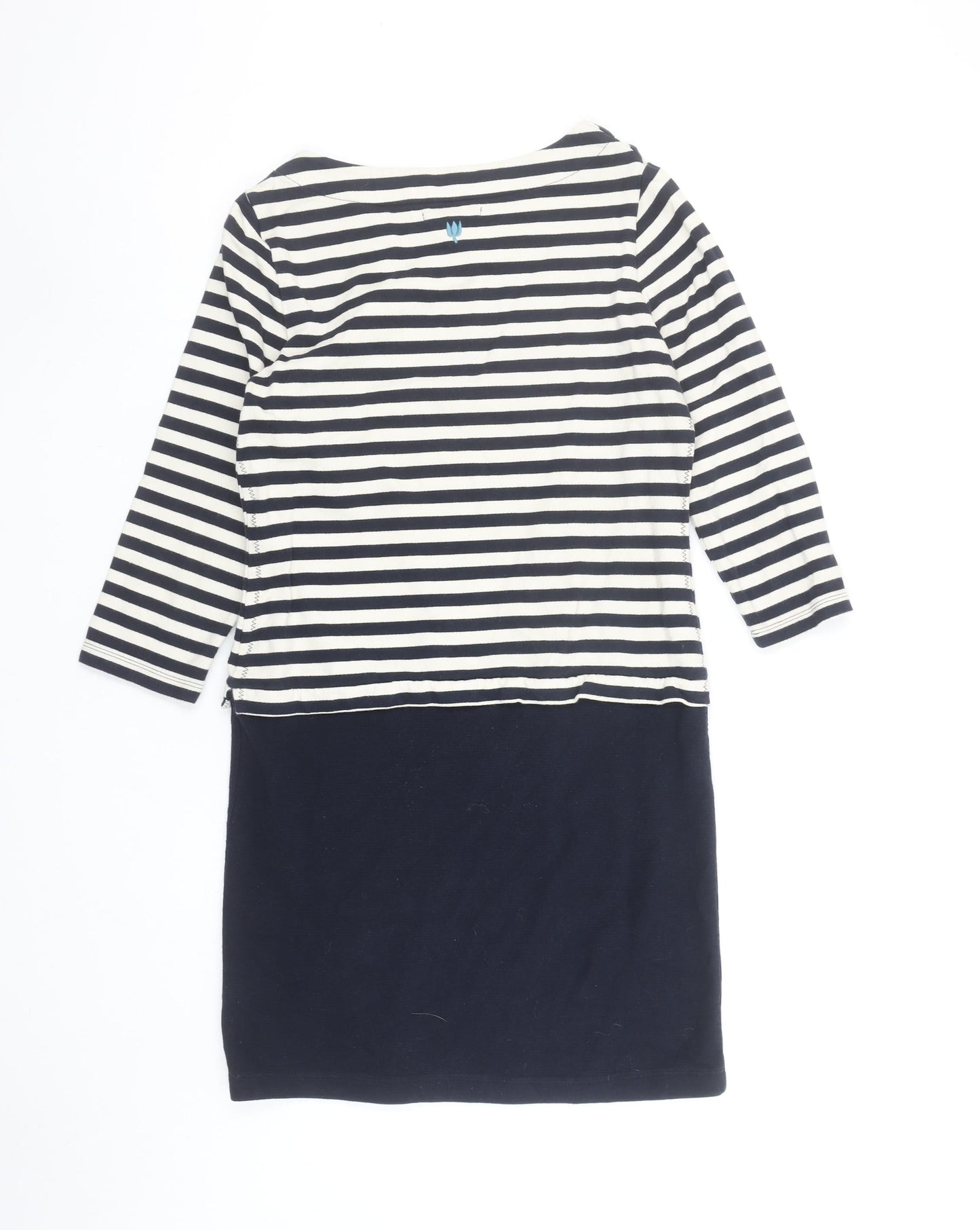 White Stuff Women Blue Striped Shift Dress Size 8 3/4 Sleeve Casual