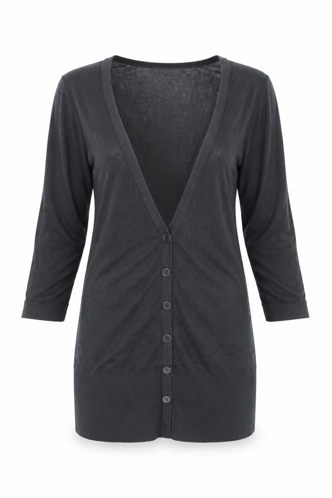 Warehouse Women’s Black V-Neck 3/4 Sleeve Button Cardigan UK 8