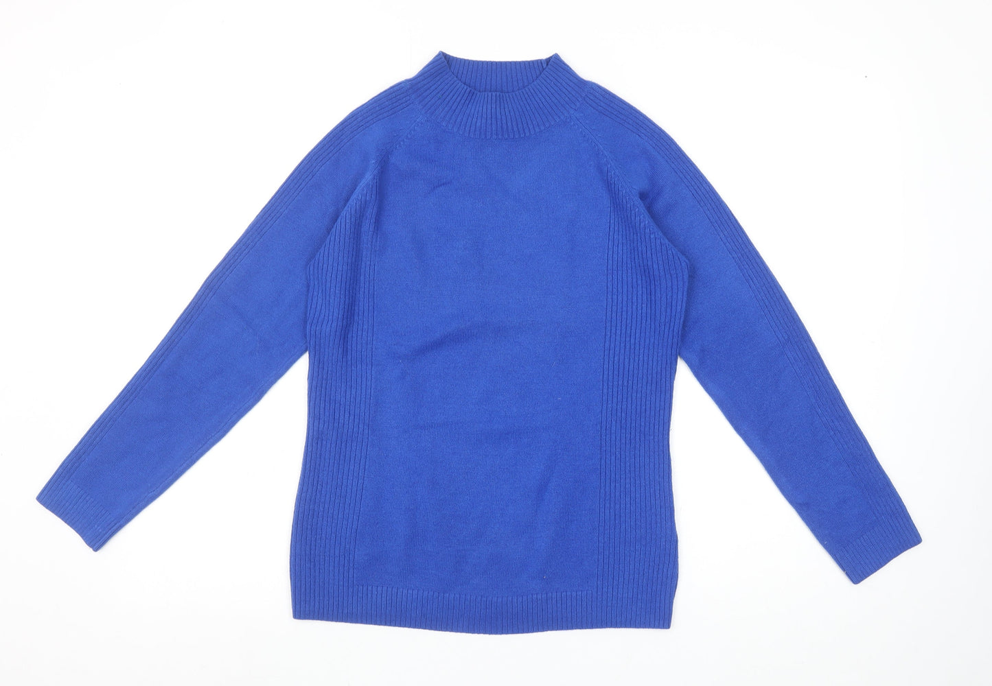 Bassini Women's Blue Mock Neck Long Sleeve Pullover Jumper Size S