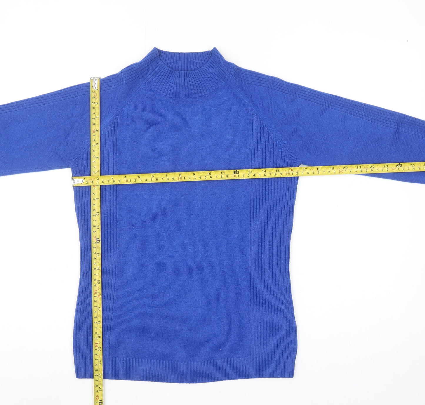 Bassini Women's Blue Mock Neck Long Sleeve Pullover Jumper Size S