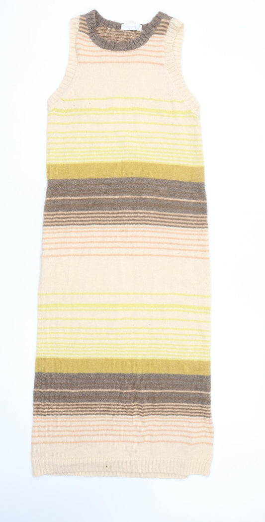 Native Youth Women’s Beige Striped Sleeveless Knit Tank Dress Size S