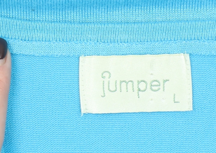 Jumper Womens Blue V-Neck Knit Short Sleeve T-Shirt Size L
