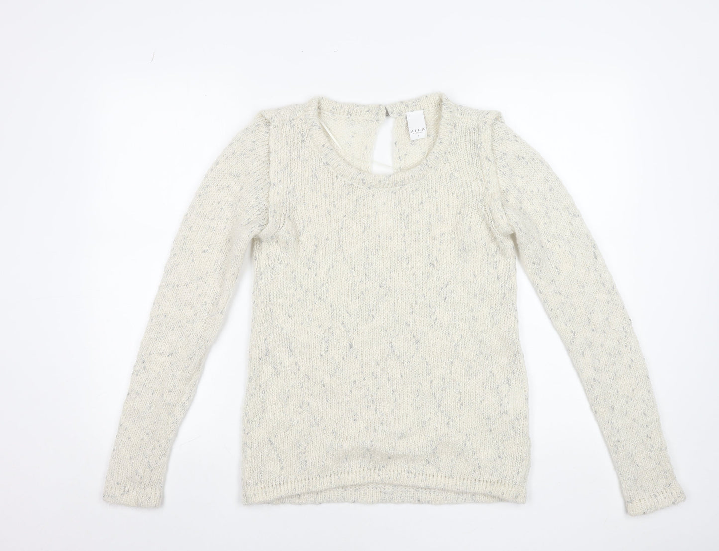 Vila Women’s Ivory Chunky-Knit Glitter Long Sleeve Pullover Jumper Size S