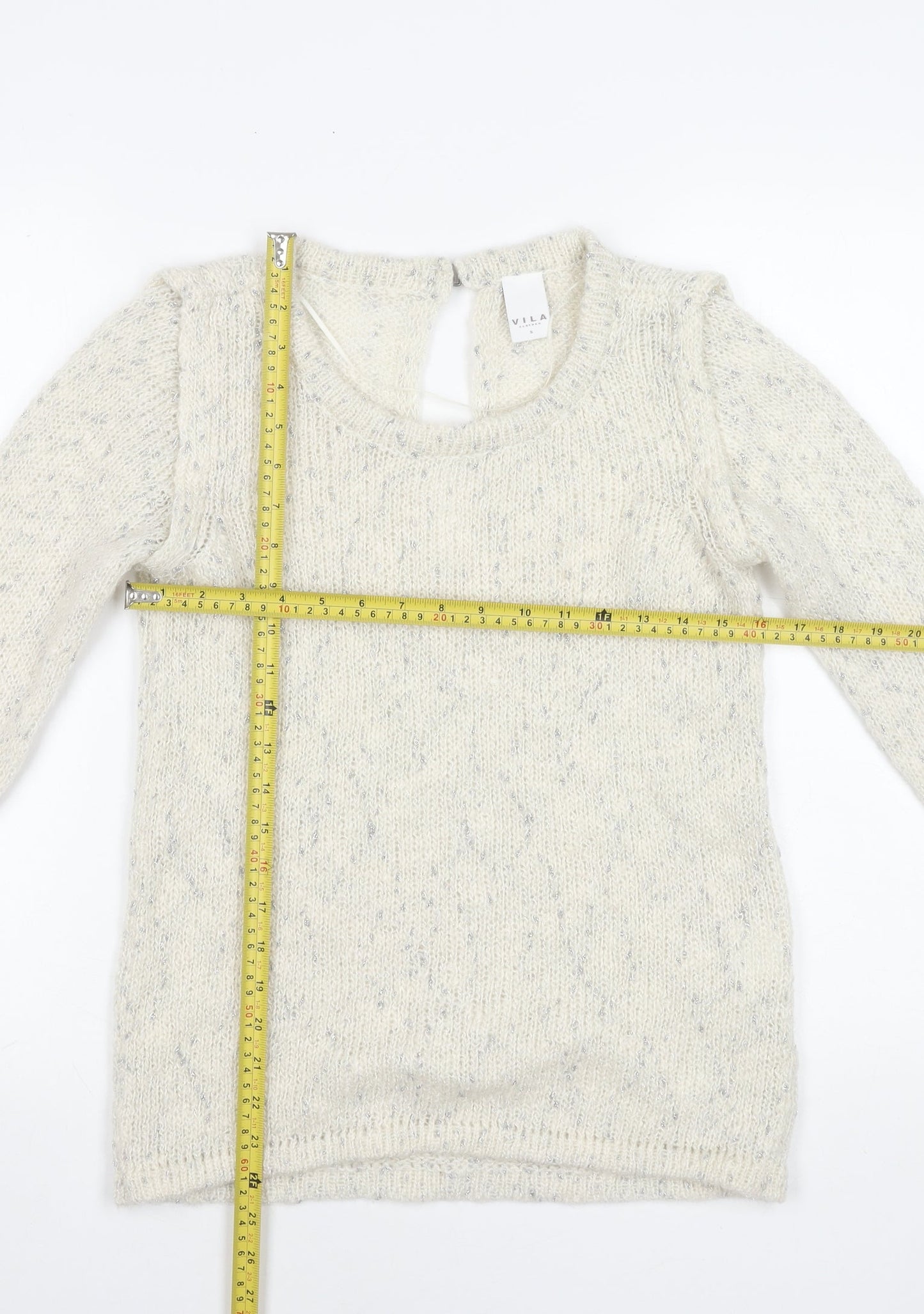 Vila Women’s Ivory Chunky-Knit Glitter Long Sleeve Pullover Jumper Size S