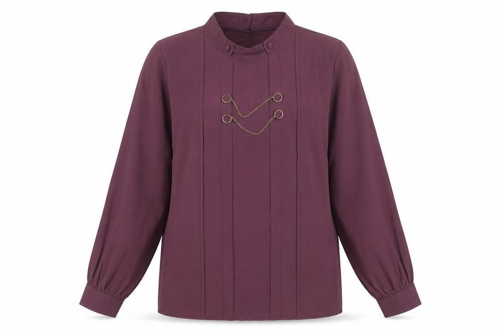 Voggo Women’s Purple High Neck Button Chain Tunic Blouse Size M