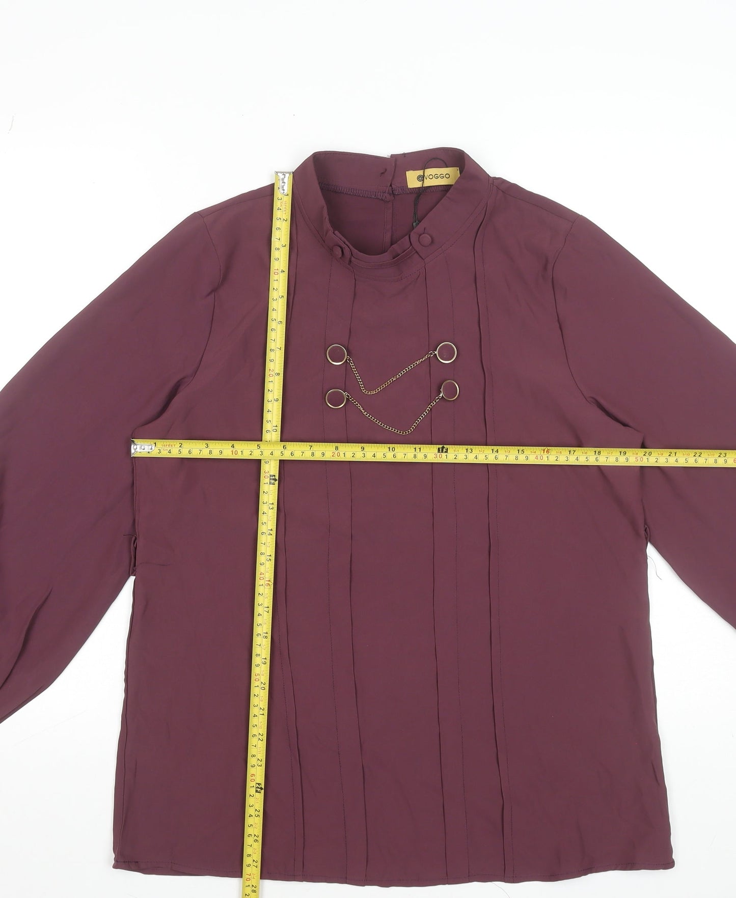 Voggo Women’s Purple High Neck Button Chain Tunic Blouse Size M
