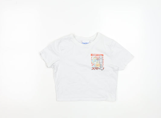 The Smurfs Womens White Cropped T-Shirt S Cartoon Graphic Top