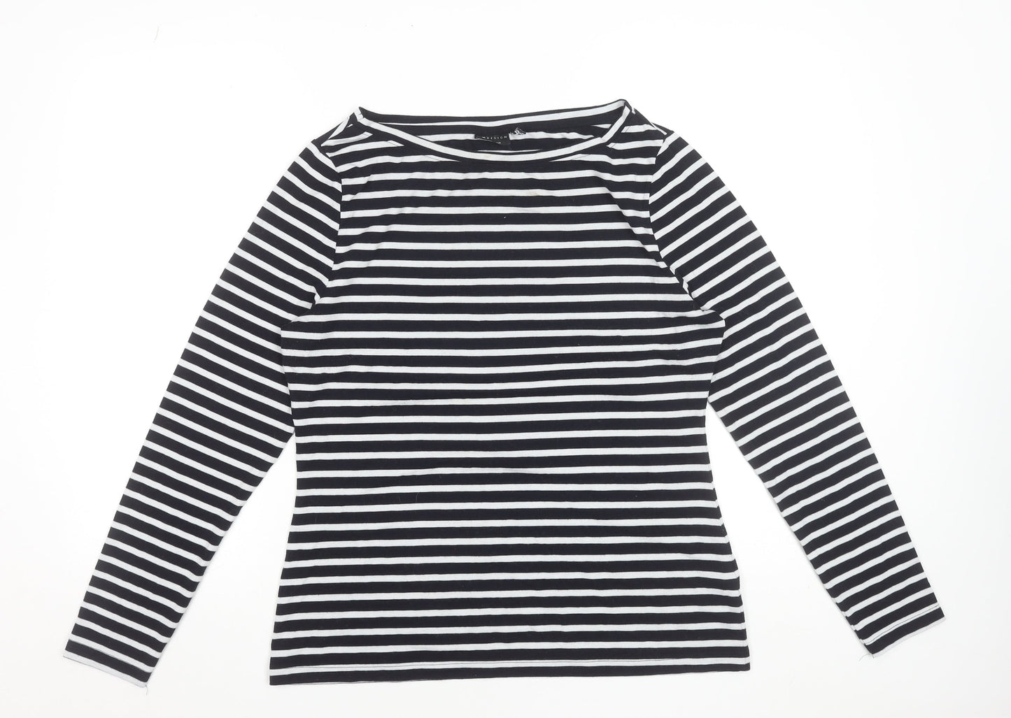 ASOS DESIGN Women’s Black White Striped Boat Neck Long Sleeve T-Shirt Size 14